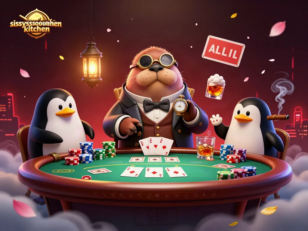 Sissyssouthernkitchen showcases a comedic poker scene with stylized ocean characters bluffing.