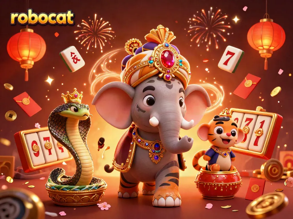 Engage with robocat themed online casino gaming featuring slot reels and vibrant decorations